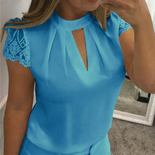 Cargar imagen en el visor de la galería, OEAK 2020 Women Sexy Blouses Summer Casual Hollow Chiffon Short Sleeve Splice Lace Top Blouses Shirts Blusas Mujer Plus Size 3XL
