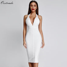 Load image into Gallery viewer, Ocstrade White Bandage Dresses 2019 New Arrivals Summer Deep v Neck Sexy Bodycon Dress Party Women Halter Bandage Dress Rayon