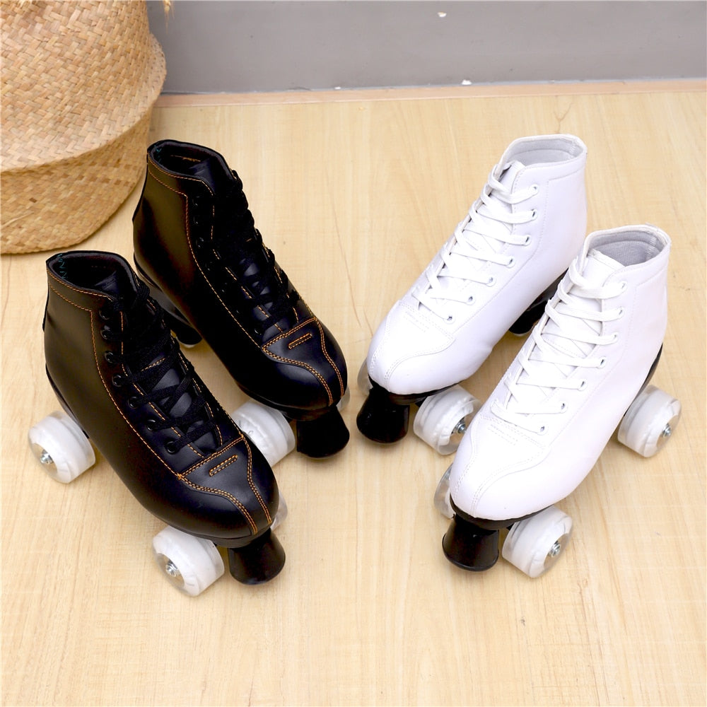 PU Lether Luxury Roller Skates Shoes With Wheels 4 PU For Woman Man Kids Zapatos Con Patines Europe Size 35-45