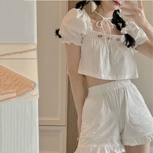 Cargar imagen en el visor de la galería, Pajama Sets Women College Flower Square Collar Loose Cozy Summer Sleepwear Cropped Comfortable Female Homewear Korean Style New
