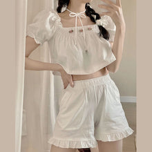Cargar imagen en el visor de la galería, Pajama Sets Women College Flower Square Collar Loose Cozy Summer Sleepwear Cropped Comfortable Female Homewear Korean Style New