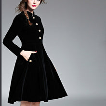 Load image into Gallery viewer, Black Velvet Dress Women Vintage Long Sleeves Audrey Hepburn Ladies Office Robe Dresses D7D102A