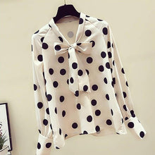 將圖片載入圖庫檢視器 Polka Dots Print Women Casual Blouse Shirt Long Sleeve Bow Collar Loose Women's Blouses And Tops Comfortable and Breathable
