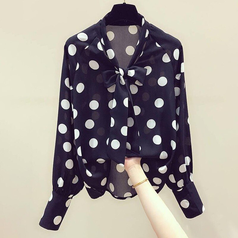 Polka Dots Print Women Casual Blouse Shirt Long Sleeve Bow Collar Loose Women's Blouses And Tops Comfortable and Breathable