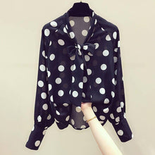 將圖片載入圖庫檢視器 Polka Dots Print Women Casual Blouse Shirt Long Sleeve Bow Collar Loose Women's Blouses And Tops Comfortable and Breathable
