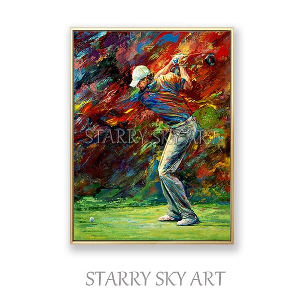 Professional Artist Pure Hand-painted Impressionist Colorful Playing Golf Oil Painting on Canvas Play Golf Portrait Oil Painting