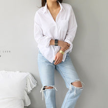 將圖片載入圖庫檢視器 RICORIT Spring Shirt Women's Shirt White Shirt Blouse Female Blouse One Pocket Long Sleeve Lapel OL Style Women Loose Blouses Top