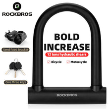 Cargar imagen en el visor de la galería, ROCKBROS  Bicycle U Lock MTB Road Bike Wheel Lock 3 Keys Anti-theft Safety Motorcycle Scooter Cycling Lock Bicycle Accessories