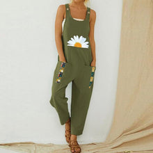 Load image into Gallery viewer, Retro Flower Print Cotton Linen Jumpsuit Summer Elegant Button Strappy Backless Bodysuit Sexy Pocket Loose Women Trousers Romper
