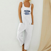 Load image into Gallery viewer, Retro Flower Print Cotton Linen Jumpsuit Summer Elegant Button Strappy Backless Bodysuit Sexy Pocket Loose Women Trousers Romper