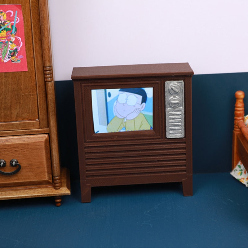 Retro Mini Portable TV Television Watch TV Dollhouse Scene ob11 Model Miniature TV Model Toys