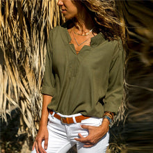 将图片加载到图库查看器,Rogi Casual Women Tops And Blouses 2019 Fashion Irregular V Neck Solid Women Shirts Summer Autumn Slim Ladies Tops Camisas Mujer
