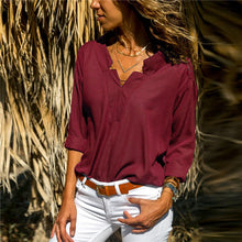 将图片加载到图库查看器,Rogi Casual Women Tops And Blouses 2019 Fashion Irregular V Neck Solid Women Shirts Summer Autumn Slim Ladies Tops Camisas Mujer