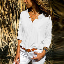 将图片加载到图库查看器,Rogi Casual Women Tops And Blouses 2019 Fashion Irregular V Neck Solid Women Shirts Summer Autumn Slim Ladies Tops Camisas Mujer
