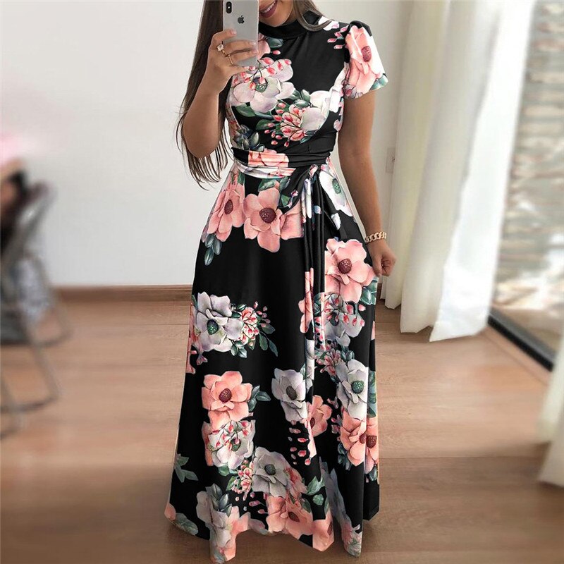 Rogi Summer Long Dress 2019 Floral Print Boho Beach Dress Tunic Maxi Dress Women Elegant Evening Party Dresses Vestidos Verano