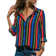 將圖片載入圖庫檢視器 Rogi Women Striped Button Blouse Casual Long Sleeve Blouses Shirts Elegant Office Lady Loose Shirt Tops Tunic Chemise Femme
