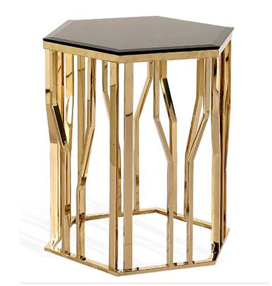 Rose Gold hexagon tea table tempered glass tea table living room sofa table tea table stainless steel coffee table