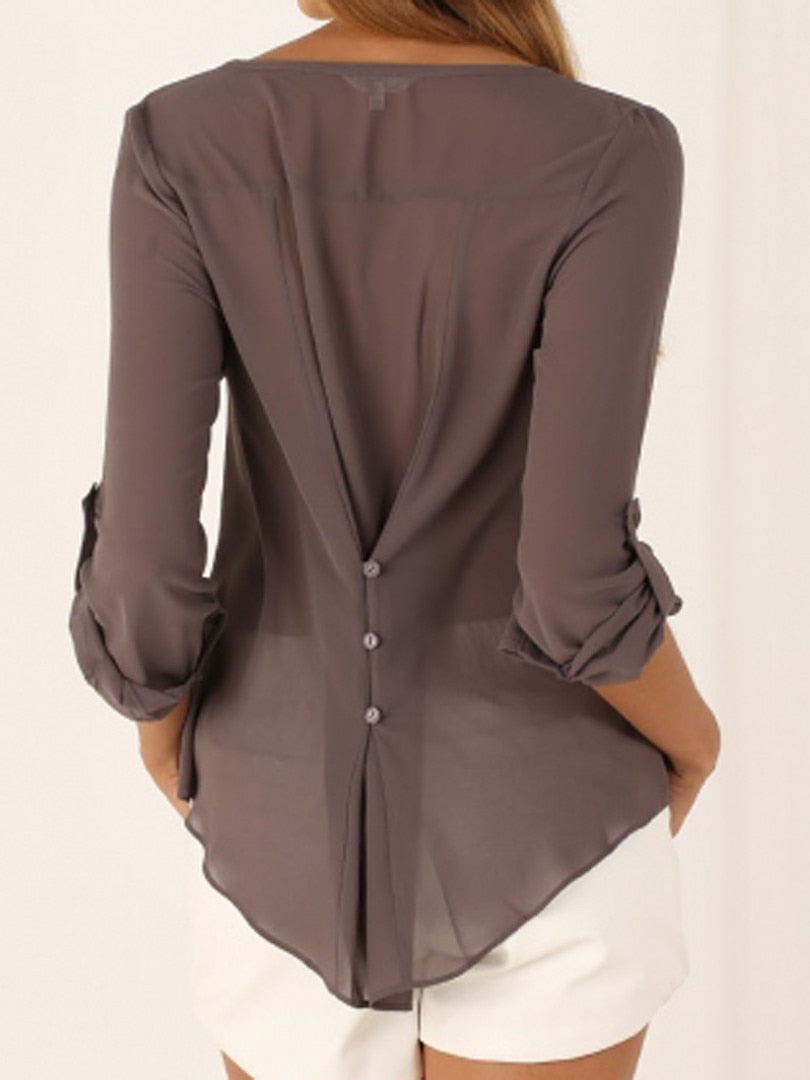 S-5XL Women Deep V Neck Shirts 2019 Summer button long sleeve ladies tops chiffon shirts solid elegant Top Black casual Blouses