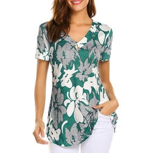 將圖片載入圖庫檢視器 SAGACE Summer Fashion Blouse Women Casual Short Sleeve Print Top Fashion Shirt Ladies Tops Blouse V neck Shirts Blouses Women