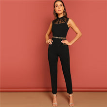 Load image into Gallery viewer, SHEIN Black Constract Lace Bodice Open Back Halter Skinny Mid Waist Sleeveless Jumpsuit Autumn Women Modern Lady Jumpsuits