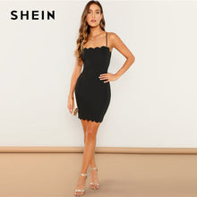 將圖片載入圖庫檢視器 SHEIN Black Form Fitting Scalloped Cami Dress Bodycon Sleeveless Slim Short Party Dress Women Autumn Highstreet Elegant Dresses