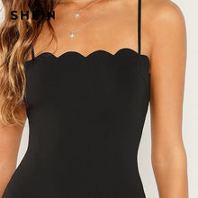 將圖片載入圖庫檢視器 SHEIN Black Form Fitting Scalloped Cami Dress Bodycon Sleeveless Slim Short Party Dress Women Autumn Highstreet Elegant Dresses