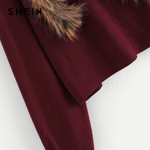 Load image into Gallery viewer, SHEIN Burgundy Faux Fur Fox Patch Sweatshirt Women Long Sleeve Round Neck Crop Pullovers Women Autumn Casual Sweatshirts