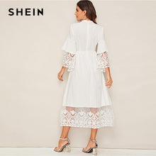 Load image into Gallery viewer, SHEIN Elegant Mock-Neck Embroidery Organza Cuff and Hem Long Dress Women Autumn Fit and Flare Dress Empire Abaya Dresses