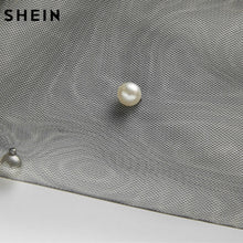 將圖片載入圖庫檢視器 SHEIN Elegant Womens Dresses Pearl Beading Mesh Sleeve Tunic Dress Autumn Black Boat Neck Long Sleeve A Line Dress