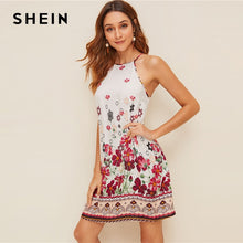 将图片加载到图库查看器,SHEIN Floral Print Spaghetti Strap Boho Beach Straight Dress Women 2019 Summer Holiday Sleeveless Button Back Short Cami Dresses