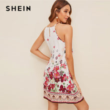 将图片加载到图库查看器,SHEIN Floral Print Spaghetti Strap Boho Beach Straight Dress Women 2019 Summer Holiday Sleeveless Button Back Short Cami Dresses