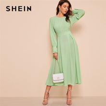 將圖片載入圖庫檢視器 SHEIN Frilled Cuff Pleated Panel Fit And Flare Maxi Dress Women Spring Elegant Solid High Waist A Line Long Dress Party Dress