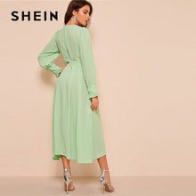 將圖片載入圖庫檢視器 SHEIN Frilled Cuff Pleated Panel Fit And Flare Maxi Dress Women Spring Elegant Solid High Waist A Line Long Dress Party Dress