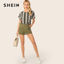 將圖片載入圖庫檢視器 SHEIN Keyhole Back Colorblock Striped Summer Blouse Womens Tops and Blouses Casual Batwing Sleeve Round Neck Ladies Tops