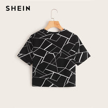 將圖片載入圖庫檢視器 SHEIN Twist Hem Cross Wrap Hem Geo Print Crop Top Women Summer Casual Slim Fit Blouse Short Sleeve Womens Tops and Blouses