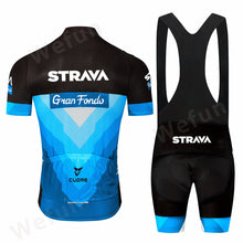 Load image into Gallery viewer, STRAVA Pro Team summer cycling Jersey set Bicycle Clothing Breathable Men Short Sleeve shirt Bike bib shorts 9D Gel pad