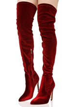 Cargar imagen en el visor de la galería, Sestito 2018 Women Sexy Shinning Flock Pointed Toe Slim Over-the-knee Boots Lady Stiletto High Heels Long Boots Girls Zip Shoes