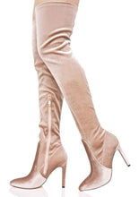 Cargar imagen en el visor de la galería, Sestito 2018 Women Sexy Shinning Flock Pointed Toe Slim Over-the-knee Boots Lady Stiletto High Heels Long Boots Girls Zip Shoes