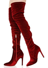 Cargar imagen en el visor de la galería, Sestito 2018 Women Sexy Shinning Flock Pointed Toe Slim Over-the-knee Boots Lady Stiletto High Heels Long Boots Girls Zip Shoes