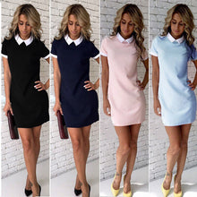 Charger l'image dans la galerie, Women's Dress Collar Short Sleeve Solid Female Turn Down Collar Womens Office Dresses Woman Short Mini Dress outfits