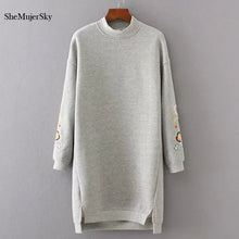 將圖片載入圖庫檢視器 SheMujerSky Sweater Women Long Dress Embroidery Floral moleton feminino Pullover Womens 2017 Winter