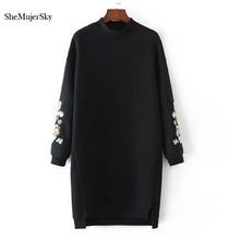 將圖片載入圖庫檢視器 SheMujerSky Sweater Women Long Dress Embroidery Floral moleton feminino Pullover Womens 2017 Winter
