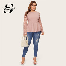 将图片加载到图库查看器,Sheinside Plus Size Elegant Polka Dot Mesh Sleeve Blouse Women 2019 Spring Ruffle Hem Blouses Ladies Solid Keyhole Back Top
