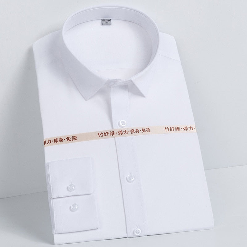 Men's Bamboo Fiber Shirts Solid Color Slim Fit Long Sleeve Dress Shirts Smart Casual Business Spring and Autumn Top
