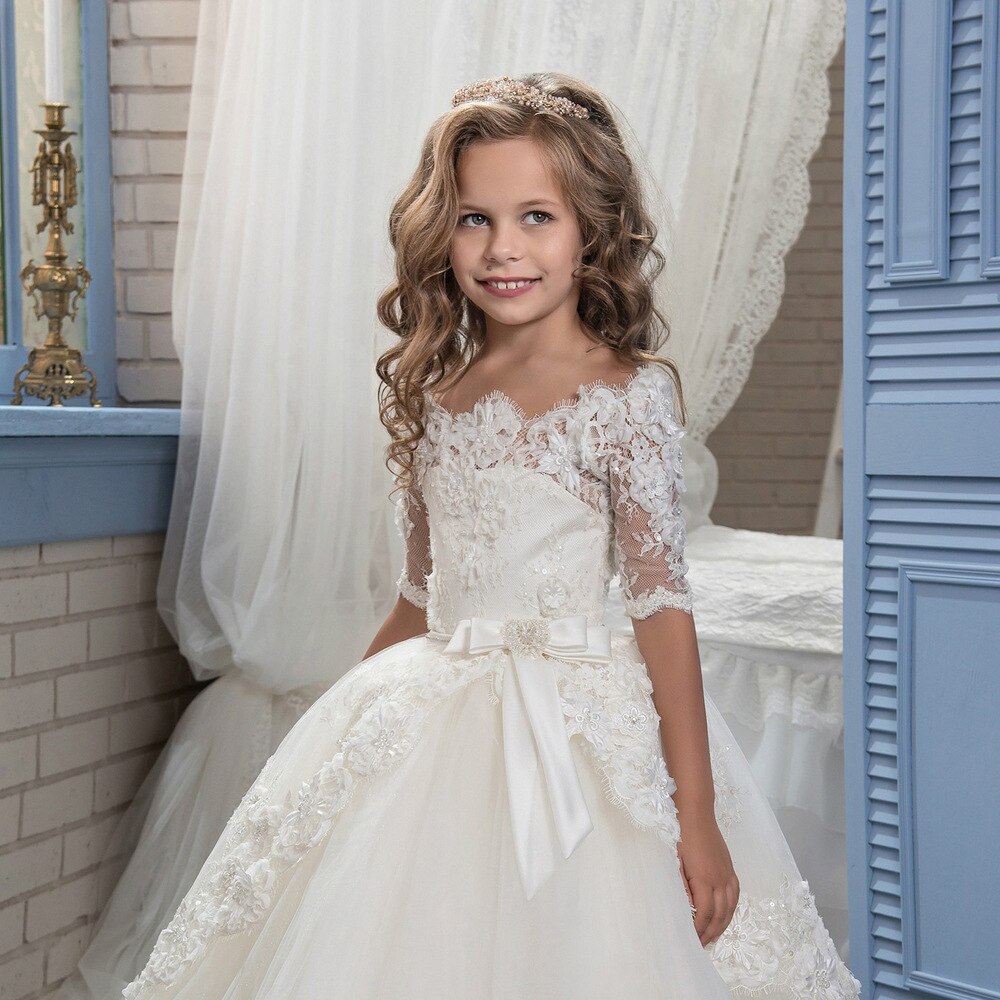 Shoulderless Lace Belle Dress Girl's Wedding Dress Evening Party Toddler to Girls Summer Clothing Dresses for Girls 5 to 12 Years Old