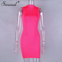 Load image into Gallery viewer, Simenual Neon Pink Sleeveless Women Mini Dress Bodycon Sexy Fashion Party Clubwear Skinny Solid Slim Basic 2019 Hot Dresses New