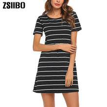 將圖片載入圖庫檢視器 Striped Swing Dress Criss Cross Back Summer Large Size Mini Swing Dress Casual Stripe Criss Cross Short Sleeve T Shirt Mini Dress