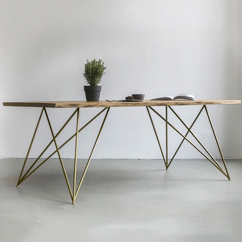 Simple Modern Home Solid Wood Dining Table Rectangular Golden Table Dining Restaurant Cafe Restaurant Dining Table