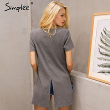 将图片加载到图库查看器,Simplee Lace Up Irregular Women's T-shirt Short Sleeve Split Blouse Female Hollow out