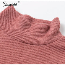 將圖片載入圖庫檢視器 Simplee Turtleneck Lantern Sleeve Women's Dress Elegant Female Winter Sweater Ďress Casual Streetwear solid ladies midi dress 2019